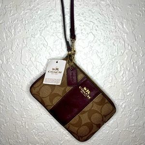 Coach New York Khaki/Sherry zip wrist wallet